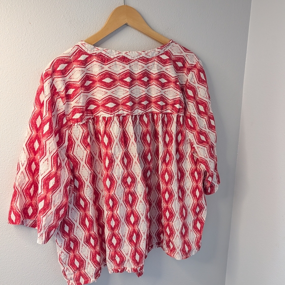 Caffé Marrakesh Red & White Geometric Boho Blouse | Size 3X - Picture 4 of 4